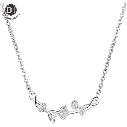 Dreamhonor Fashion High Quality Female Ginkgo Leaf Small Fresh Necklace Art Flower Leaf Short Clavicle Pendant Necklaces Jewelry