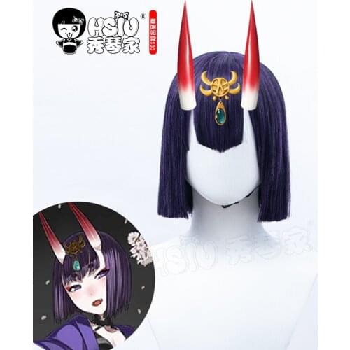 「HSIU Brand」Fate Grand Order FGO cosplay Shuten Douji Wig Purple short hair Fiber synthetic wig + Free brand wig net