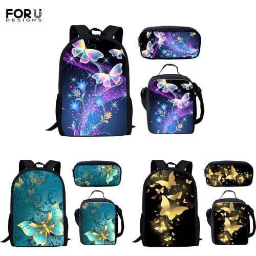FORUDESIGNS Hot Style Backpack For Teenager Girls Art colorful Butterfly Print Student School Bag 3pcs Set Mochila Escolar Mujer
