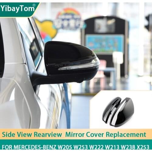 Glossy Black Rearview Side Mirror Cover Caps Replacement For Mercedes-Benz C S E GLC W205 W253 W222 W213 W238 X253 only for LHD