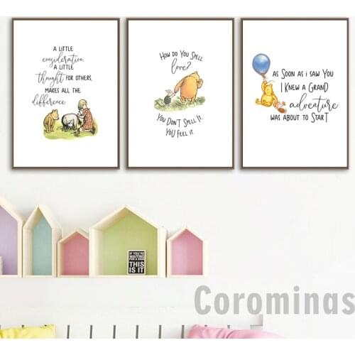 Classic Winnie The Pooh Quotes Canvas Painting Nordic Posters And Prints Nursery Decor Cartoon Wall Art Pictures