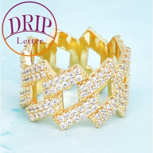 Hollow Out Ring Gold Color Zircon Iced Out Full Charm For Men Hip Hop Rock Jewelry
