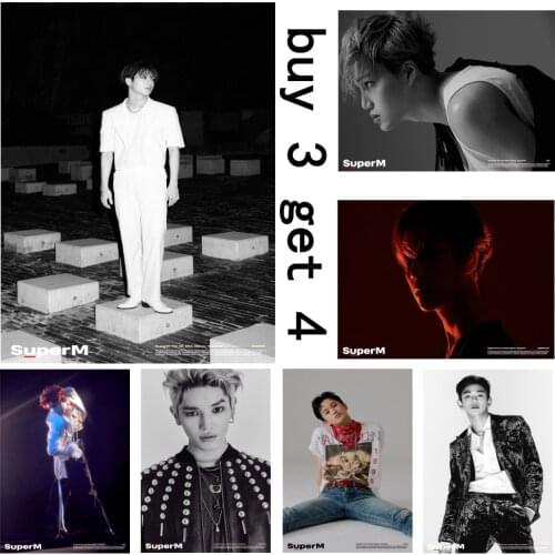 Kpop SuperM First Album Jopping TAEMIN KAI Lucas White Coated Paper Poster Photo Pictures Fans Collection Wall Stickers