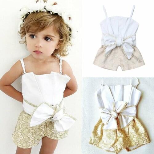 Toddler Kid Baby Girl Lace Sling Openwork Bow Rompers Top Outfit Clothes