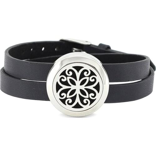 Hot 25mm Screwed-off 316L Stainless Steel Round Essential Oil Diffusing Bracelet Aromatherapy Locket PU Leather Bracelet Jewelry