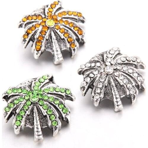 Hot wholesale 10pcs/lot High Quality Mix 18mm coconut tree Metal Snap Button Rhinestone diy Button Ginger Snaps Jewelry 6471