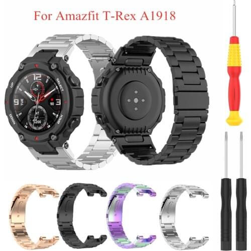 Metal Watch Strap for Huami Amazfit T-Rex Bracelet Three Beads Stainless Steel Wristband for Amazfit T-Rex A1918 Smartwatch Band