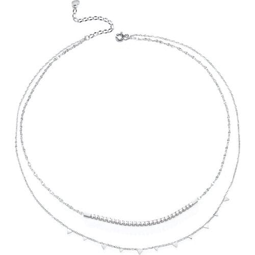 Layered Necklace 2 Pieces Set Jewelry CZ Stone Chain Choker Necklaces for Women Silver Color Party Jewelry