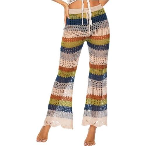 New Sexy Bathing Suit Cover Up Beach Pants Women Hollow Horn Trousers Night club Knitting Sheer Cover Up Beach Wear Women Pant
