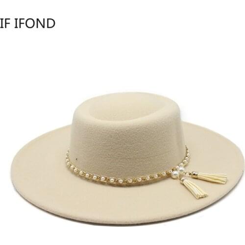 New 8.5CM Wide Brim Women Wool Felt Fedora Hat British Style Winter Gentleman Elegant Formal Dress Church Hats
