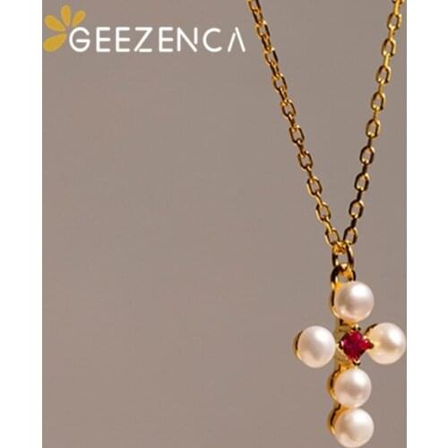 Original Design S925 Silver Pearl Crucifix Pendant Necklaces For Women Fine Jewel Cross Zircon Simple Trendy Necklace Party Gift