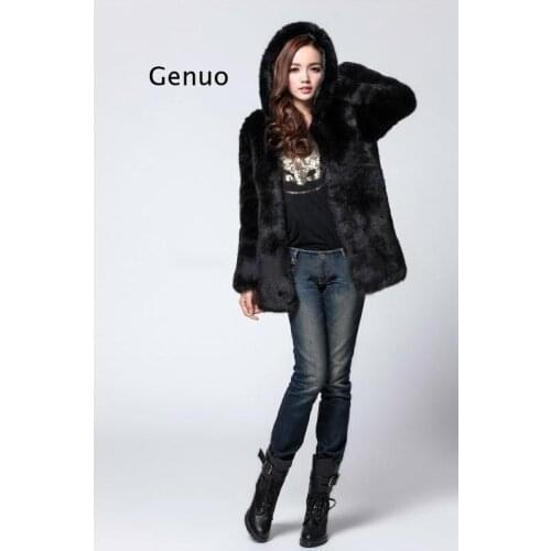 Women Long Faux Fur Coat Long Sleeves Plus Size 2XL 3XL White Hooded Loose Solid Color Warm Long Coat Elegant Femme