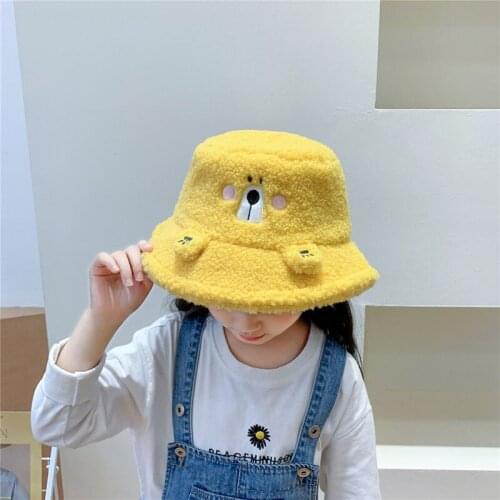Doitbest 2 to 6 years old boy girl Bucket fishing Hats Velvet autumn winter cartoon Bear Spring kids children fisherman hat