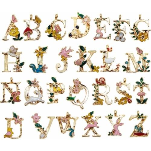 Alloy Enamel A-Z 26 Alphabet Letter Charm Bracelet Necklace Pendant Keyring DIY Findings Home Christmas Decor Hanging Accessory