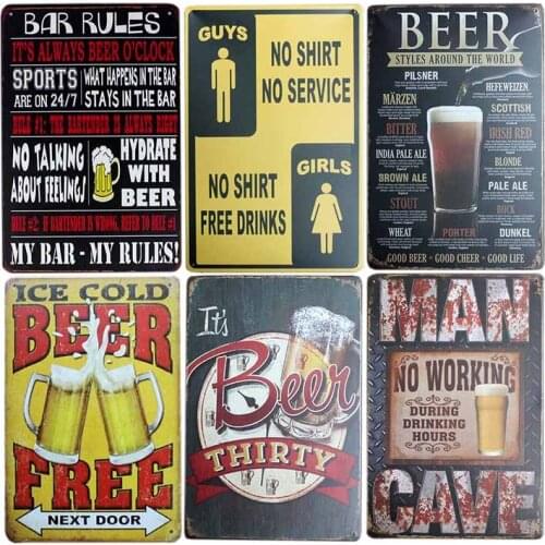 Beer Poster Plaque Metal Vintage Pub Decor Tin Sign Beer Poster Club Wall Decorative Home Decor 20x30cm