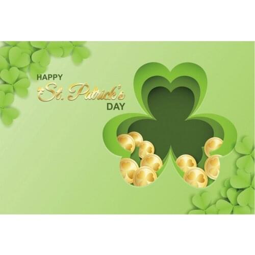 Holiday Backdrop Green Clover with Gold Photography Background Celebration Photo Booth Studio Decor