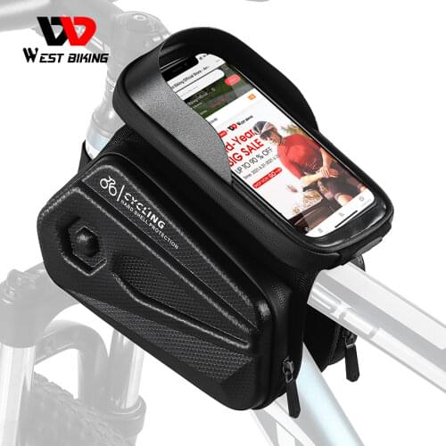 WEST BIKING Rainproof Bicycle Bag Frame Front Top Tube Cycling Bag 6.5in Phone Case Touchscreen Pannier Bag MTB Bike Accessories