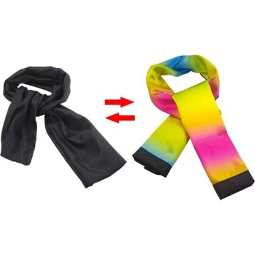 High Quality Magic Change Color Scarf Magic Trick Props Black to Rainbow Silk Stripe Professional YH1720
