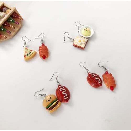 S925 Silver Funny Simulation Food Sandwich Hypoallergenic Earrings Bread Pizza Burger Jewelry Womens Fashion Personality Gifts