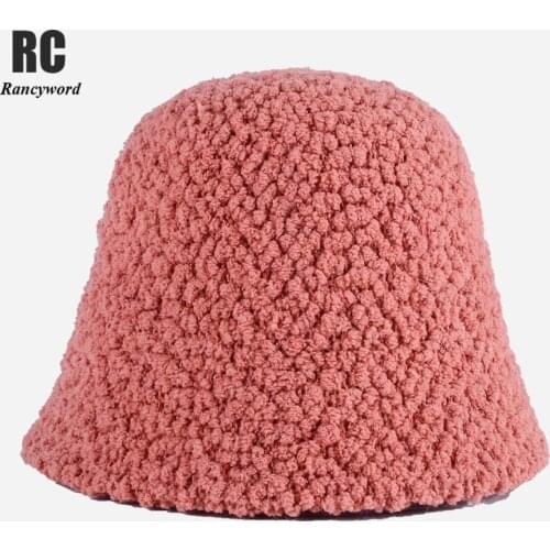 Women Hat Solid Rabbit Cashmere Knitted Warm Female Cap Fur Winter Bucket Hat for Women Outdoor Sunscreen Sun Hat Panama Lady C