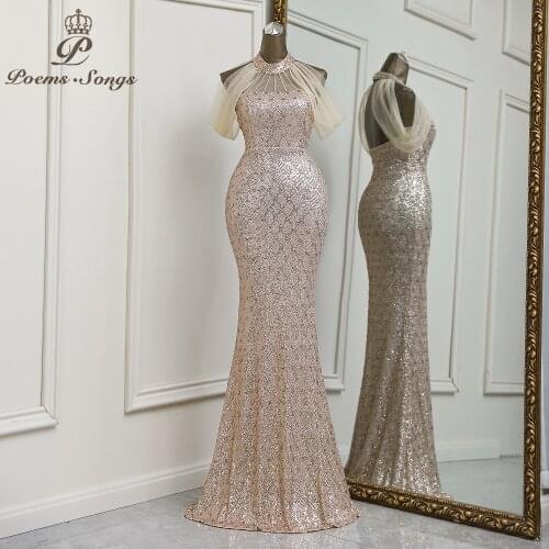 2021Sexy rose gold color mermaid evening dress vestidos de fiesta robe longue robe de soiree de mariage robe femme party dress