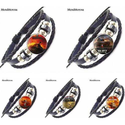 For Woman Vintage Statement Necklace World of Tanks Fashion Novelty Glass Black Leather Bracelet Bangles