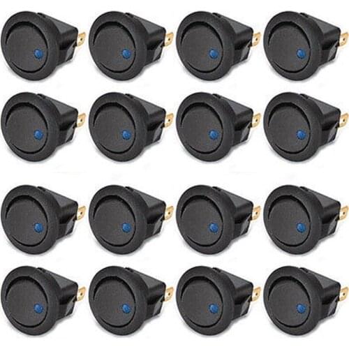10* 12V Car Round Rocker Dot Boat Blue LED Light Toggle ON/OFF Switch Kits Black Car Dome Light Accessories 3/4''/19mm Hole