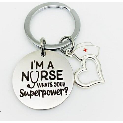 10pcs/lot Fashion Jewelry I am a nurse love heart hat Stethoscope pendant gifts keychains hospital Medical Key Rings Key Chains