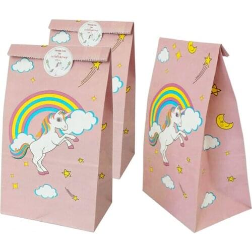 12pcs Unicorn Paper Gift Bags with Sticker For Unicorn Party Baby Shower Birthday Decor Candy Box Favors Event Party Supplies