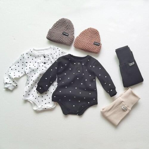 2 Pcs Newborn Baby Boys Clothes Set Dot Print Ribbed Cotton Long Sleeve Romper+ High Waist Leggins Pants Infant Clothing Outfits