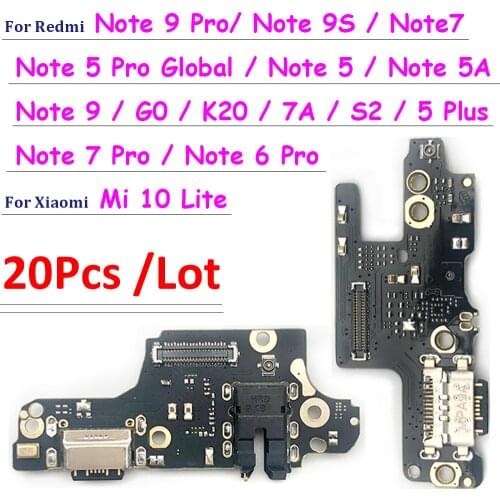 20PCS/LOT USB Power Charging Connector Plug Port Dock Flex Cable For Xiaomi Redmi K20 GO S2 7A Note 6 7 5A 5 Pro Global