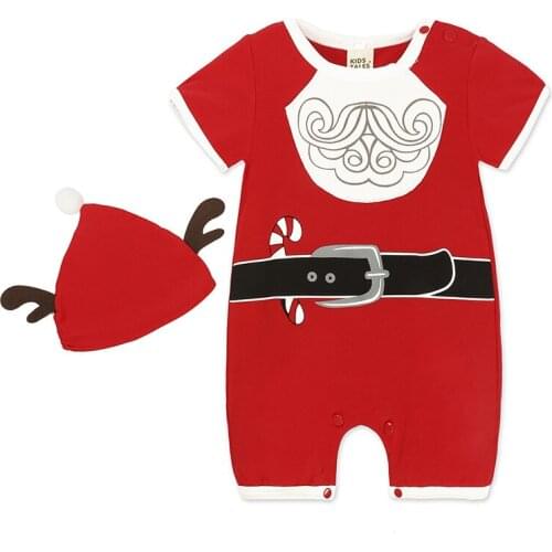 2020 Christmas Rompers Boys Girls New Years Kids Clothes Short Sleeve O-Neck Jumpsuits baby Infant Overall with Hats SKMY499