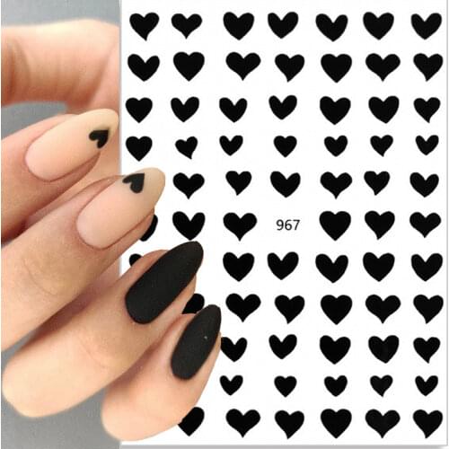 3D Nail Sticker Black Red Heart Love Design DIY Self-Adhesive Slider Nail Art Decorations Decals Manicure Accessories 1PCS