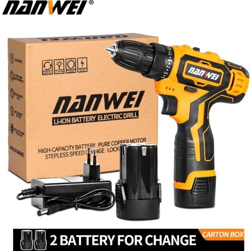 12V/18V Cordless Screwdriver Electric Screwdriver Cordless Drill Power Tools Handheld Drill Lithium Battery 2 Battery