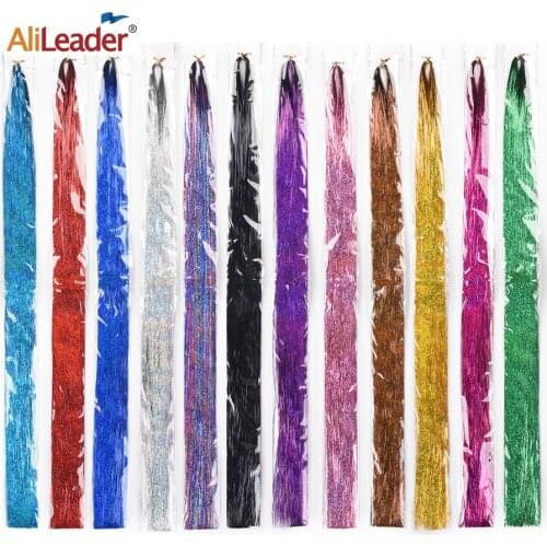 Alileader 12colors Sparkle Hightlihgt Multicolor Tinsel Hair 600stands/pack Synthetic Extension Glitter Fairy Hair For Girls