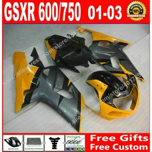 Brand new Fairings for SUZUKI GSXR 600 750 2001 2002 2003 popular yellow black motocycle parts 01 02 03 fairing kits 7 gift XX86