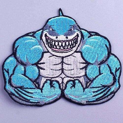 Boutique Bodybuilding Shark Stripes Patch DIY Animal Embroidered Patches for Clothing Stickers Iron on Jacket Patches Badges