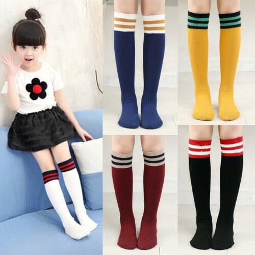 Kids Knee High Socks Spring/Autumn Stripes Sports Cotton Sock Girls Boys Princess Style Warm Infant Splicing Color Sock T2133