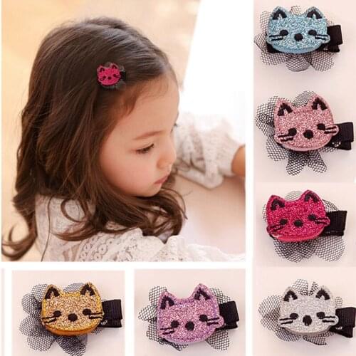 Kids Hair Pins Cute Kitten Snap Hair Side Clips Girls Baby Fabric Sweet Style Barrettes Headwear Hair Accessories Headdressing