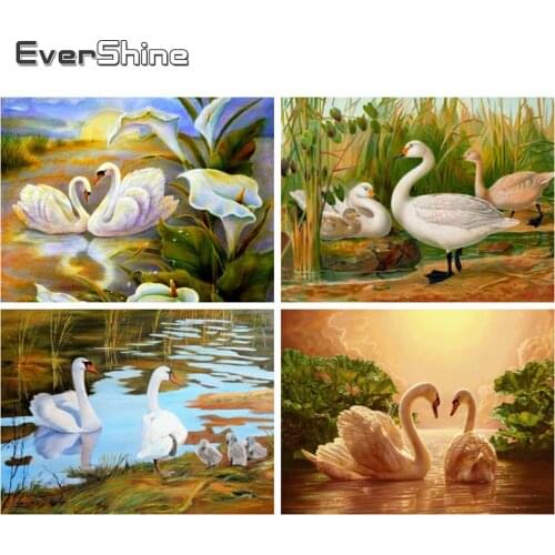 EverShine 5D DIY Diamond Painting Swan Full Square Drill Diamond Embroidery Animal Picture Rhinestone Lake Mosaic Kit Home Decor