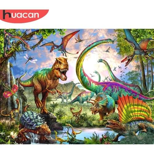 HUACAN Full Round/square Diamond Painting Dinosaur Animal 5D Diamond Art Embroidery Home Decor Handmade