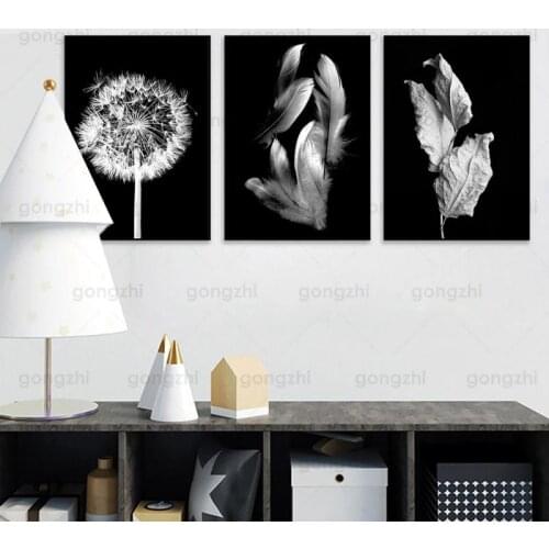 Art Canvas Painting Black White Dandelion Feather Leaves Photograph Home Living Room Photo Shop Wall Decor Printing Hd Poster