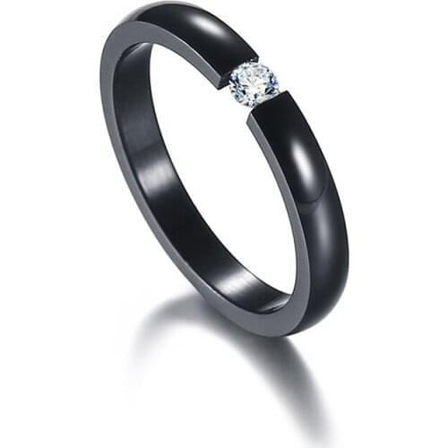 Luxury Stainless Steel Rings CZ Crystal Charm Ring Rose Gold Couples Rings for Women Men Wedding Party Brand Jewelry Anillos