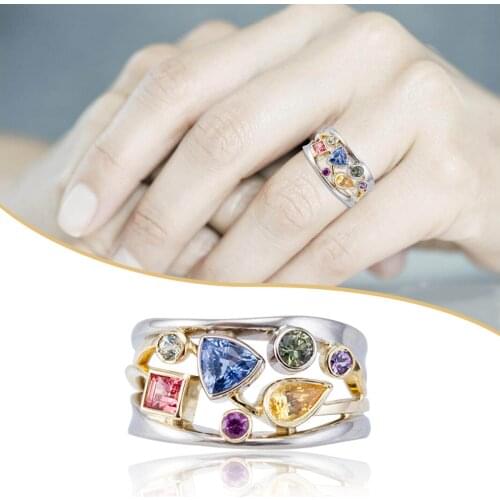 Colorful Rings Crystal Birthstone Rings for Women Wedding Engagement Anniversary Jewelry Party Gift Size 6-10 Mujer Bague Femme