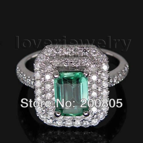 LOVERJEWELRY Popular Vintage Emerald Cut 4x6mm 18kt White Gold Diamond Emerald Ring WU005