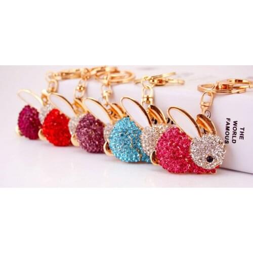 Cute Cartoon Crystal Zodiac Rabbit Key Ring Women Bag Metal Pendant Bunny Key Ring Dropshipping