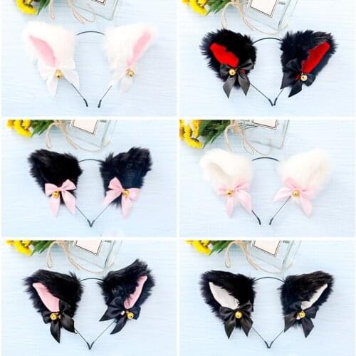Fahion Masquerade Cat Ears Cosplay Cat Ear Halloween Party Costume Bow Tie Buckle Bell Headband Girls Headwear Hair Accessories