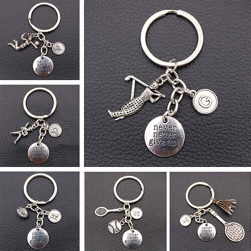 Never Give Up Inspirational Language Tag Metal Keychain, Golf Charm, Baseball Charm, Tennis Charm, Badminton Charm, A1064 1pc