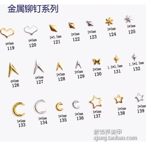 100pcs/bag New 3D Nail Art Decoration Alloy Nail Sticker Japan Stud Rivet Square Triangle Star DIY Charm Nail Tools
