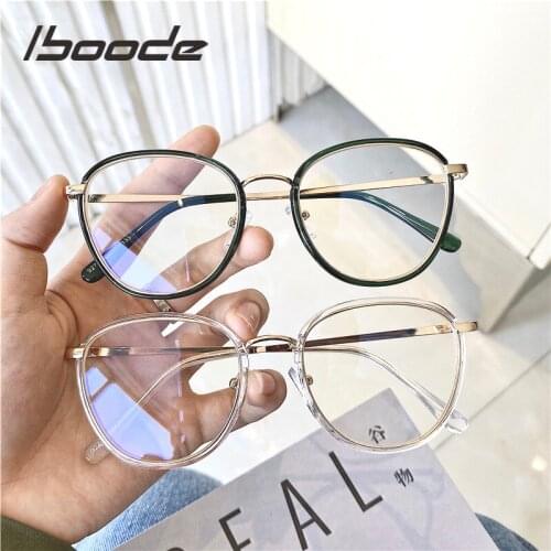 Iboode 2020 NEW Glasses Women Korean Version No Degree Flat Mirror Retro Vintage Literary Round Prescription Frame Eyeglasses